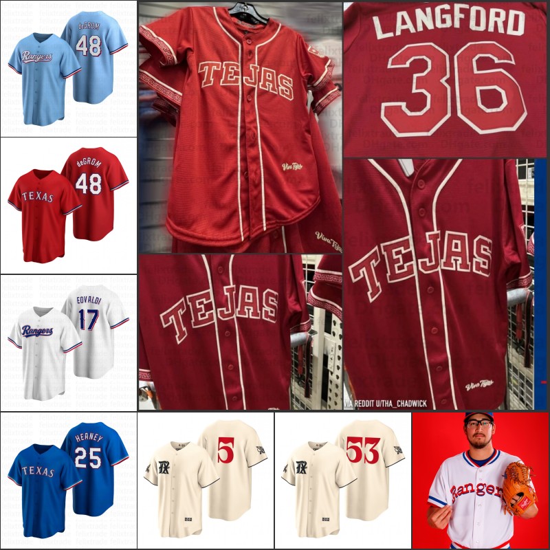 36 Wyatt Langford 2026 Tejas City Connect Ranger Jersey Scorey Seager Brandon Nimmo Nathan Eovaldi Jacob Degrom Josh Jung Texas Uomini Donne Giovent-image