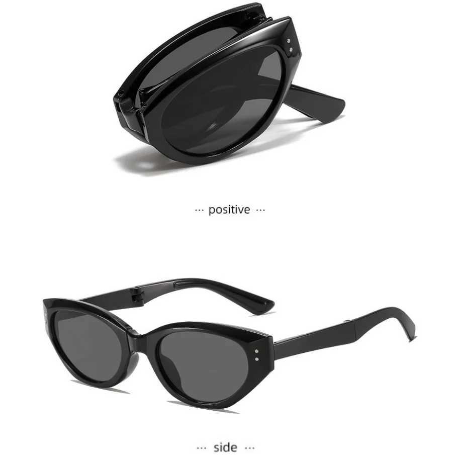 Minimalist Oval Cat-eye Glasses Womens Fashion Outdoor Folding Sunglasses Sun Shading UV Sunscreen Glasses Stylish Accessory D260326
