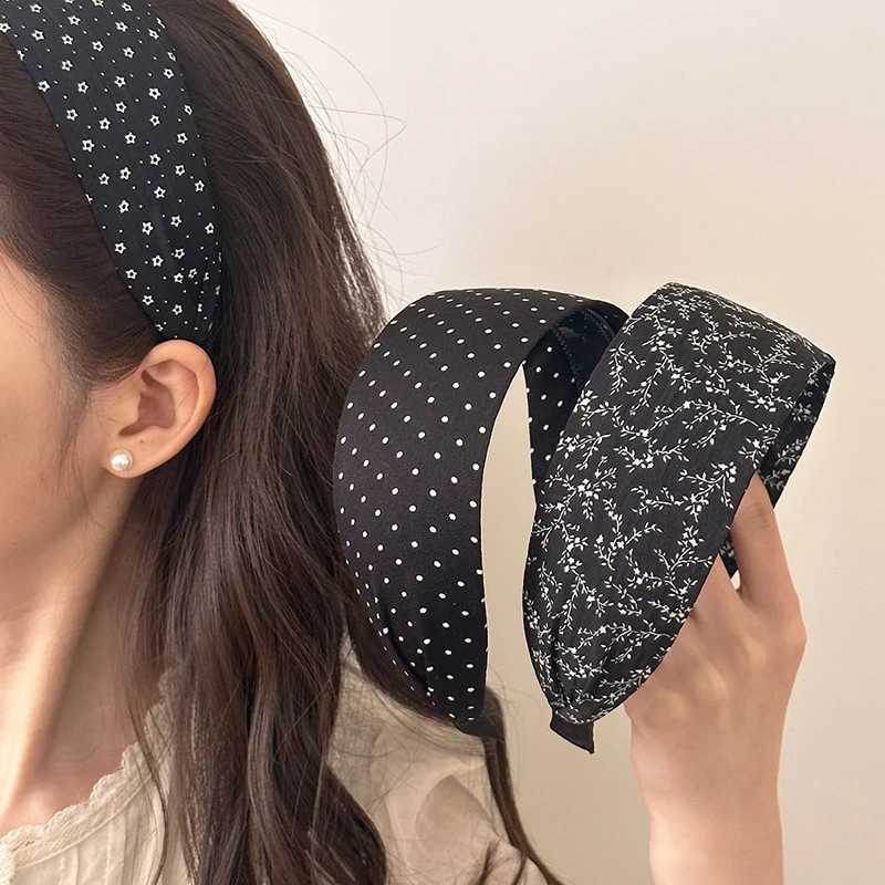 French-style Polka Dot Wide Floral Fabric Headband for Women Fashionable Hair Tie Hair Accessory D260326