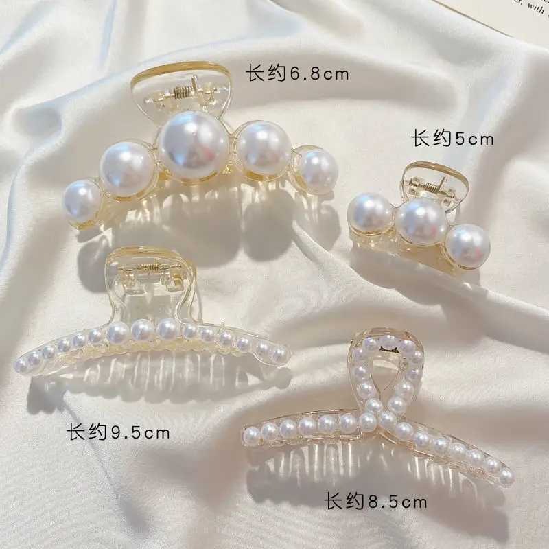 Simulated Pearl Hair Claws for Women Korean Acrylic Hair Clips Girls Large Size Barrette Shark Clip Fashion Hair Accessories H260326