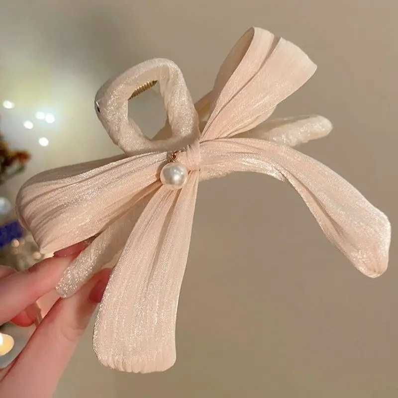 1pc Wrinkled bow clip large new autumn elegant hair clip womens back of the head super fairy shark clip H260326