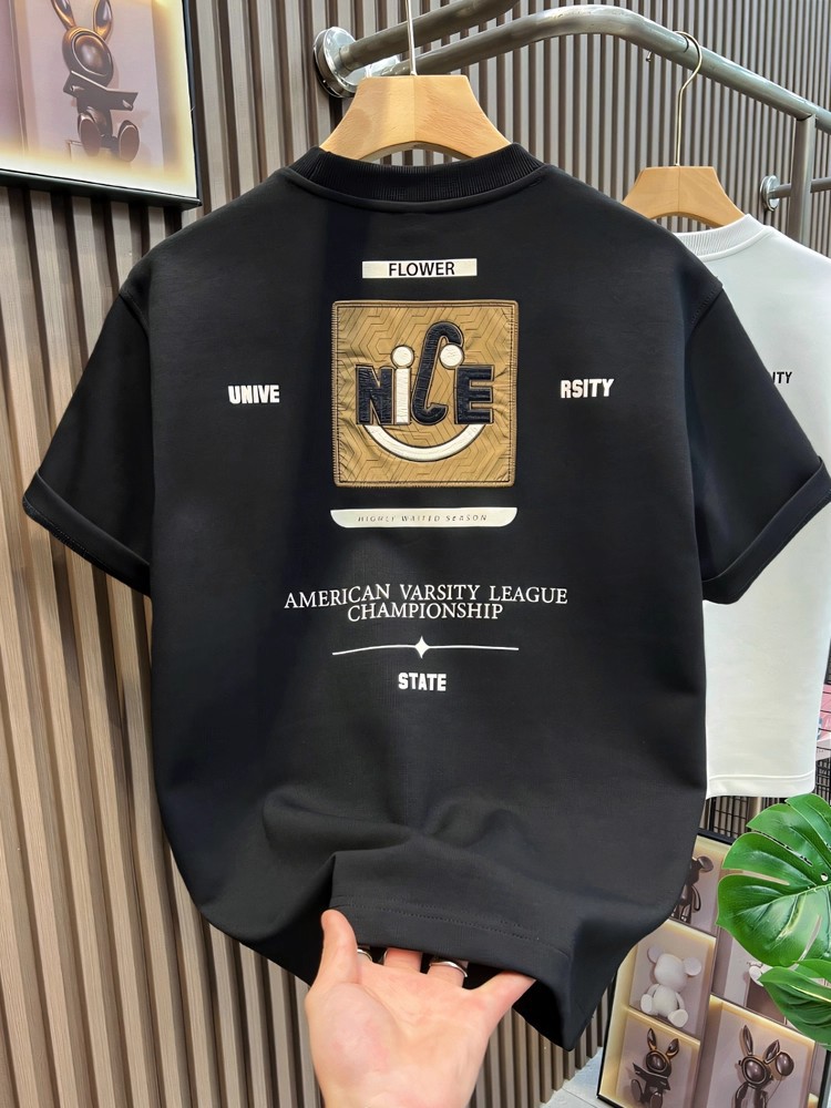 Men's Heavyweight Vintage American High-Street T-Shirts | Letter Graphic Crew Neck Stylish Versatile Casual Short Sleeve Tops