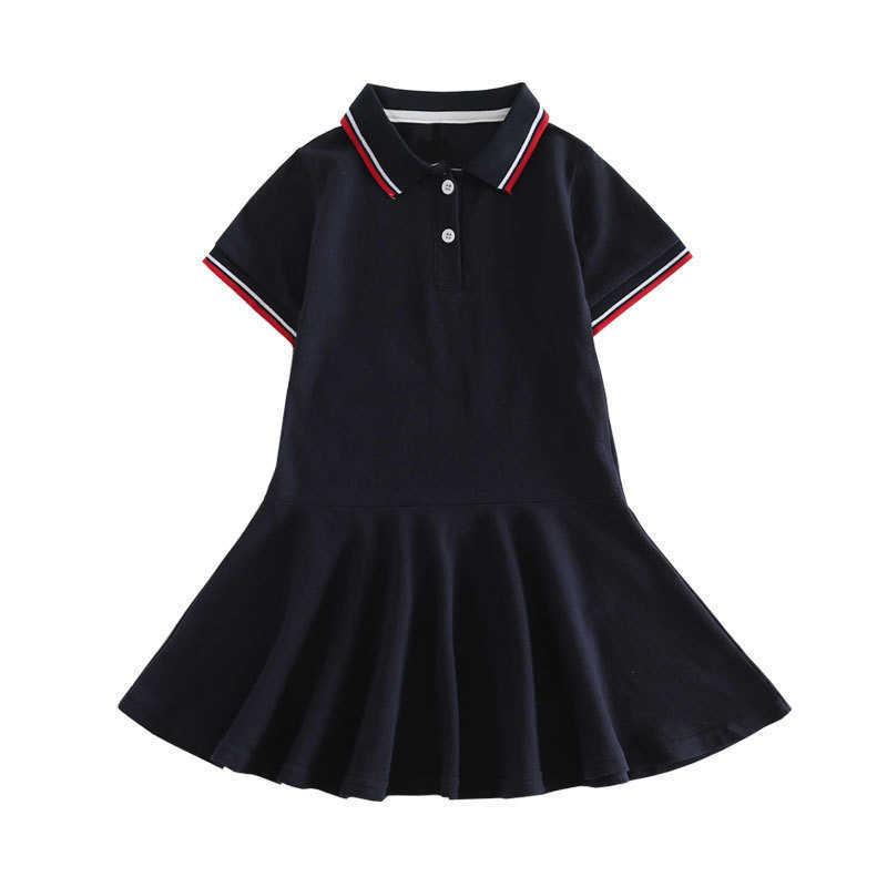 Girls' summer dress, thin and light, pearl ground pure cotton children's polo shirt T-shirt, medium and large children's polo dress t-shirt S260326