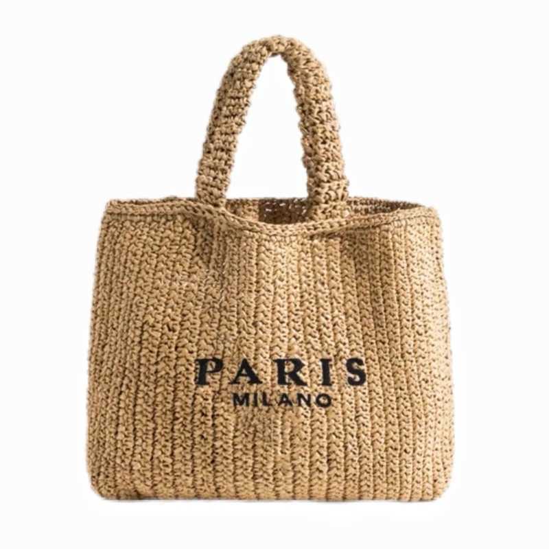 Womens Summer Beach Straw Style Tote Bag Handwoven Large Capacity Designer Travel Handbags Casual Portable Shoulder Bags H260326