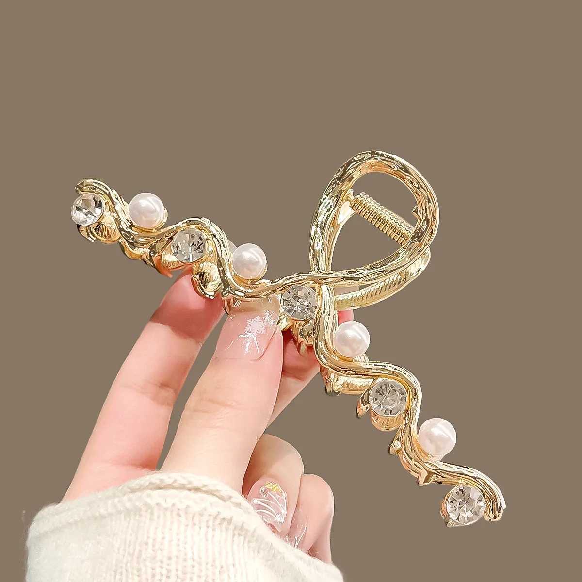 High-end Pearl Rhinestone Geometric Hair Clip Large Size Womens Back of Head Alloy Hair Grip Korean Style Hair Accessories H260326