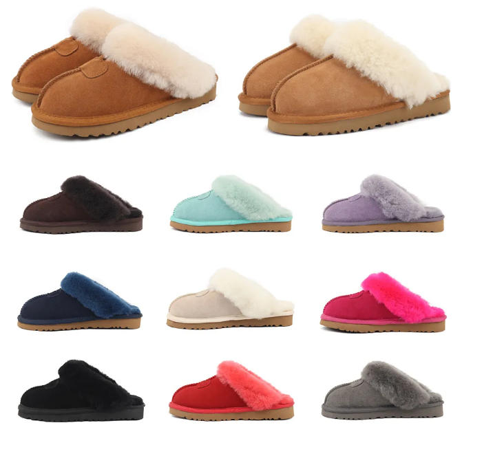 Designer scuffette ii Slippers Chestnut Fur Furry Slides Shearling Mules Women Platform boots Slip-on fluffy Slipper Suede Upper Comfort Winter Home Shoes