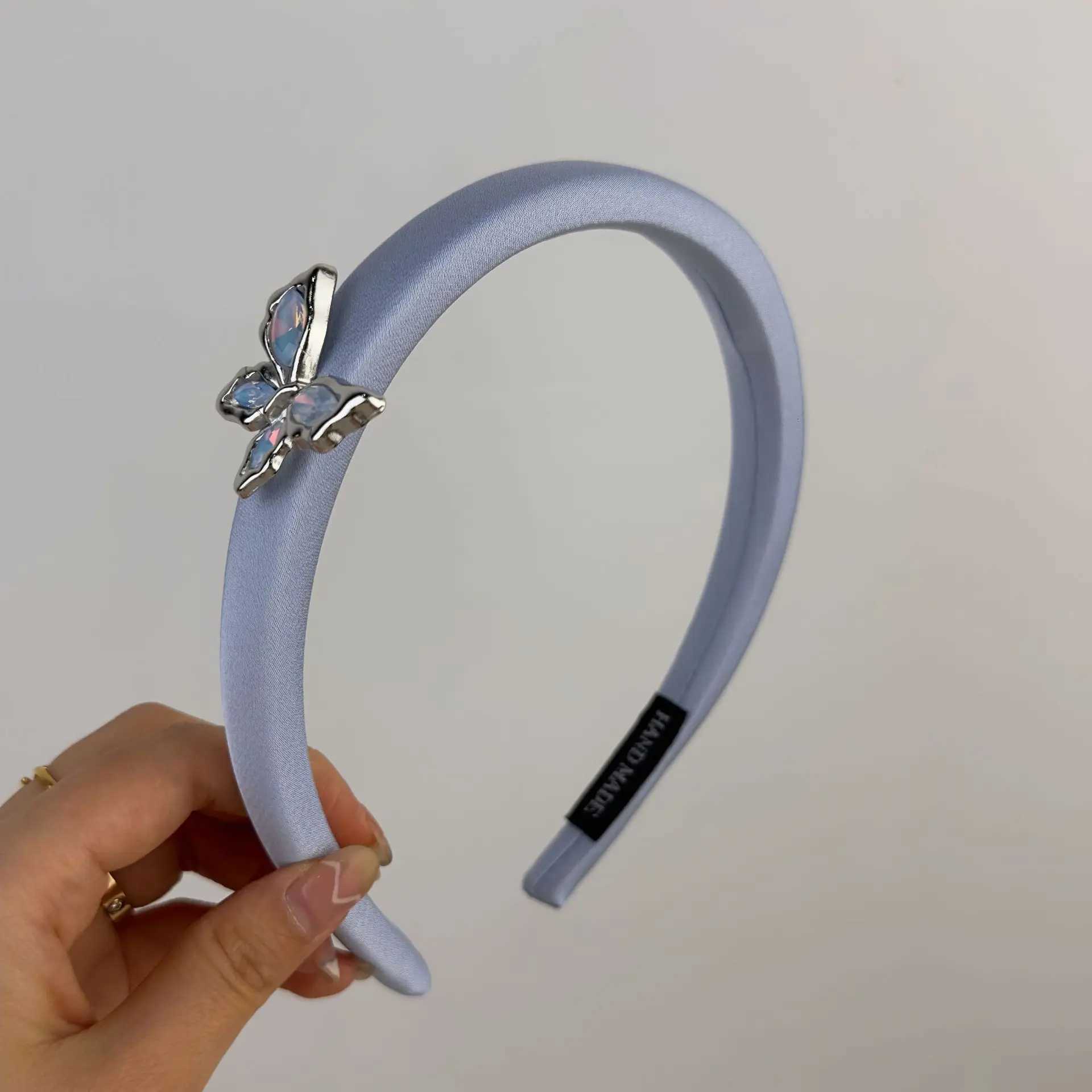 Silver Diamond Butterfly Pearl Women Headband 2024 Spring Summer Blue Romantic Butterfly Elf Head Band Princess Hair Accessory D260326