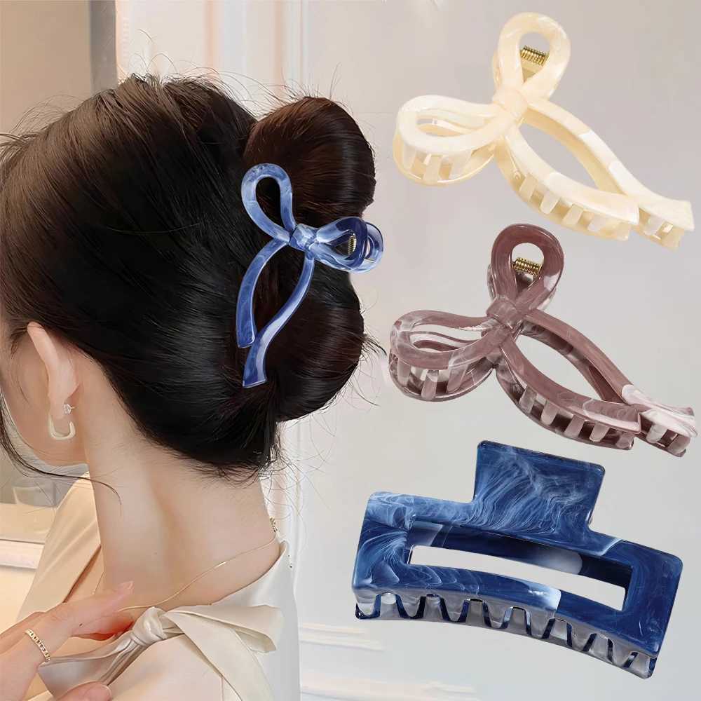 Ponytail Acrylic Hair Claw Grab Bow Large Hair Clip Geometric Hollow Square Hairpins Barrettes for Women Girls Hair Accessories H260326