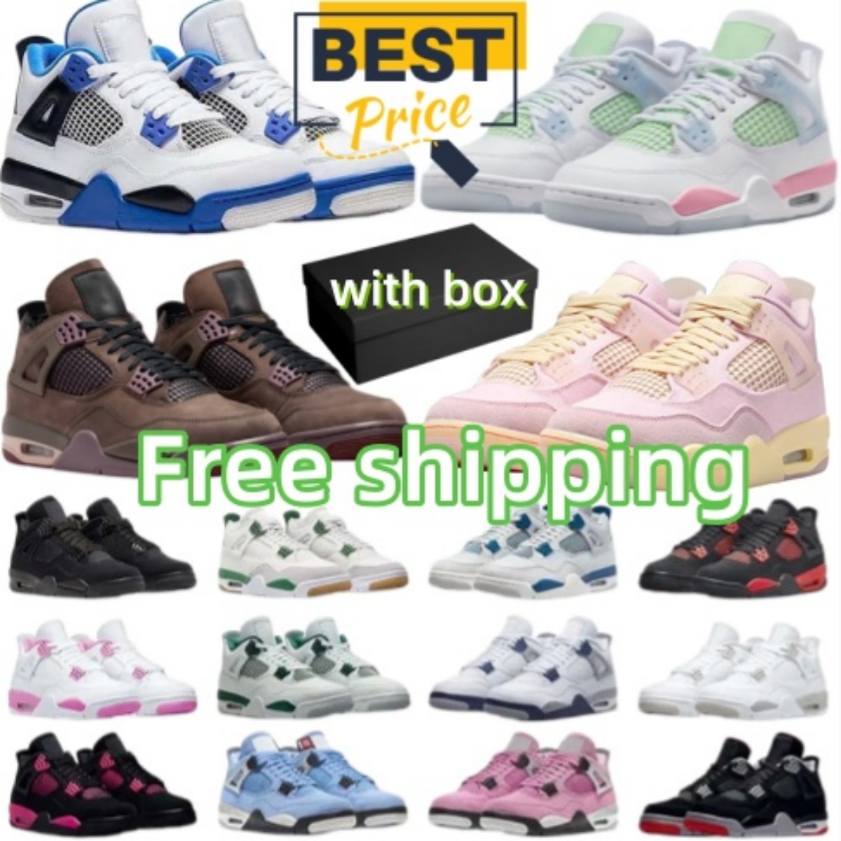 Free Shipping box Desginer 4 Basketball shoes 4s Black Cat White Cement White Thunder Fire Red Military Black Thunder Iced Carmine University 4shoes Mens Women