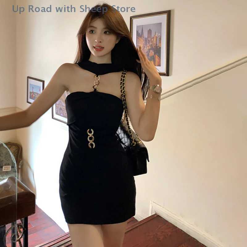 1 Pc Sleeveless Halter Neck Mini Dress Women Summer All-match Pure Desire Party Birthday Wrapped Dresses M260326