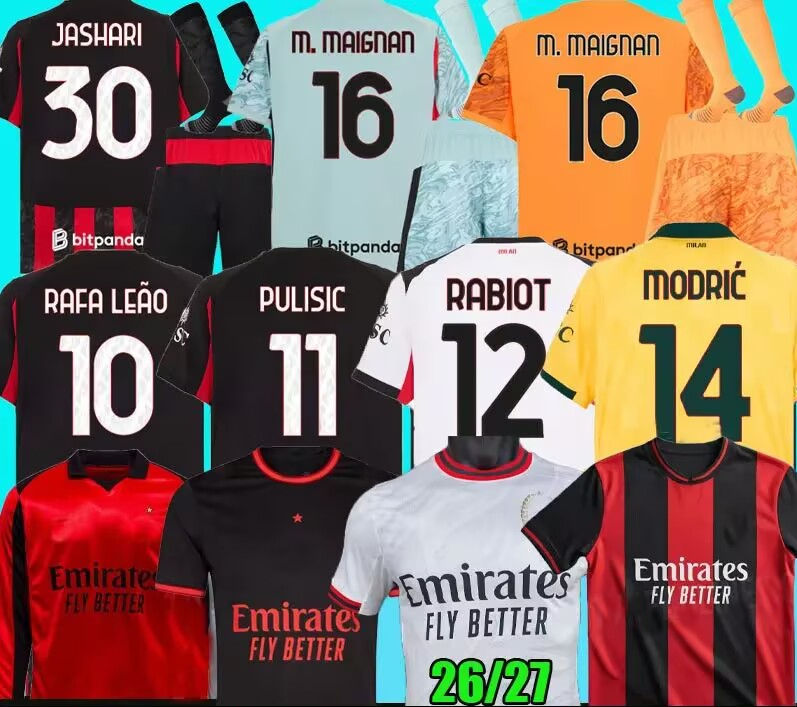 25 26 Black white Milan Jerseys 2025 2026 home away PULISIC TOMORI RAFA LEAO Football shirts ac uniform fans 125th BONDO JOAO FELIX GIMENEZ fourth Modric