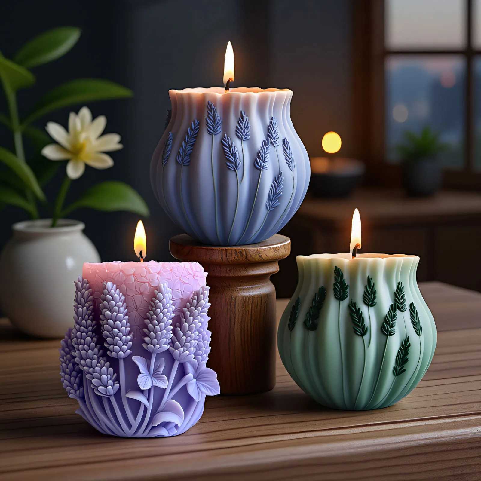 Lavender Silicone Candle Mold Cylinder Feather Lavender Aromatherapy Soap Ornament Craft Plaster Resin Mold Home Decor H260326