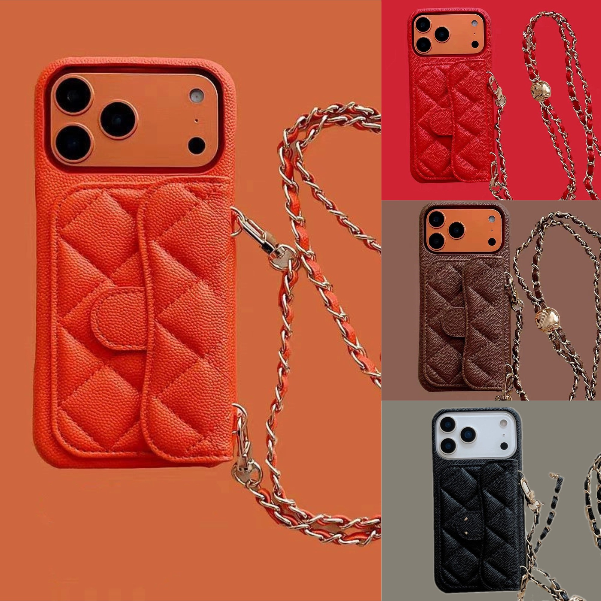 Women Crossbody Phone Case Designer iPhone Case For iPhone 17 Pro Max Cases Apple 16 Pro Max 15 14 13 12 11 17 Air 16 PLUS 15 Plus Case Cover Card Holder Chain Strap Lanyard