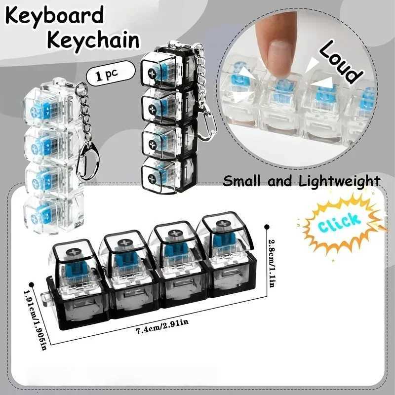 LED Keyboard Keychain Fidget Toys Crystal Clicker Sensory Toy for Stress Relief Keyboard Keychain Fidget Gadget for Adults Kid Z260326