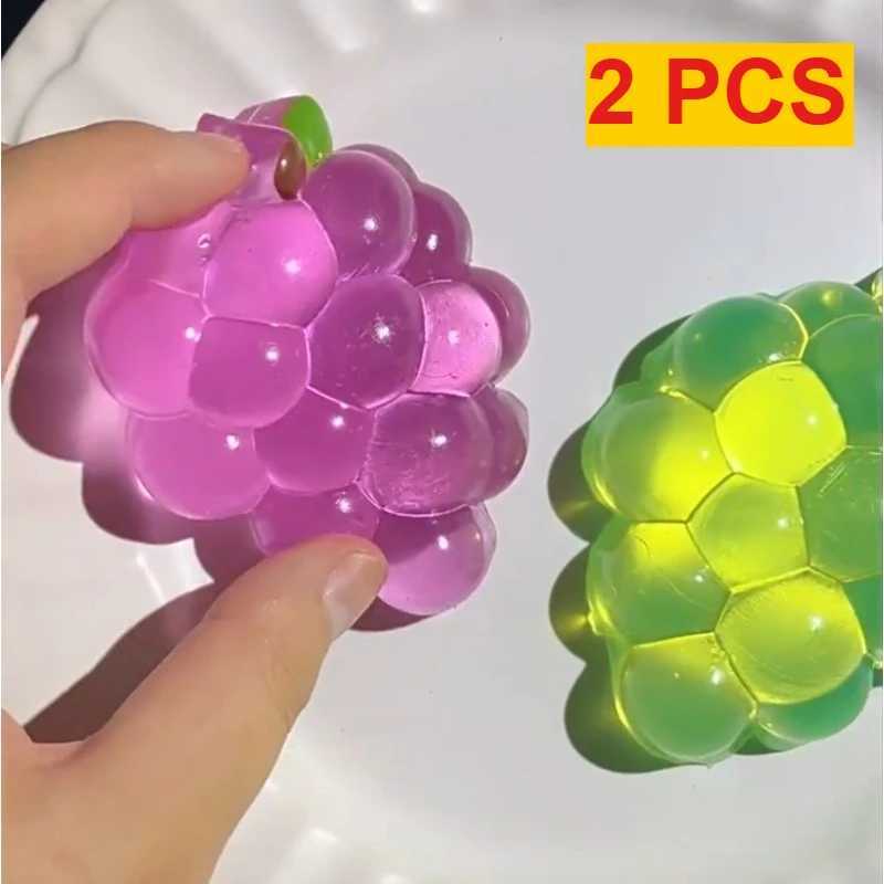 2pcs PurpleGreen Grapes Fidget Toy Squeeze Stress Relief Hand Toy Anti-Anxiety Fruit Stretchy Slow Rising Creative Sensory Toy H260326