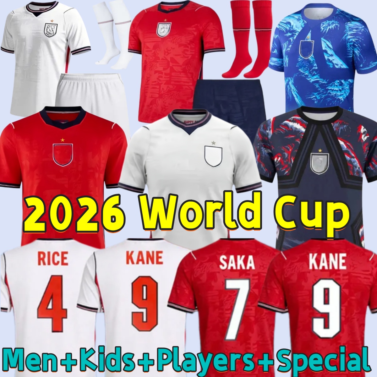 2026 England Football Shirt Palace KANE SAKA RICE BELLINGHAM STONES Football kits Soccer Jersey 26 27 World Cup RASHFORD FODEN National Team Kids men Football shir