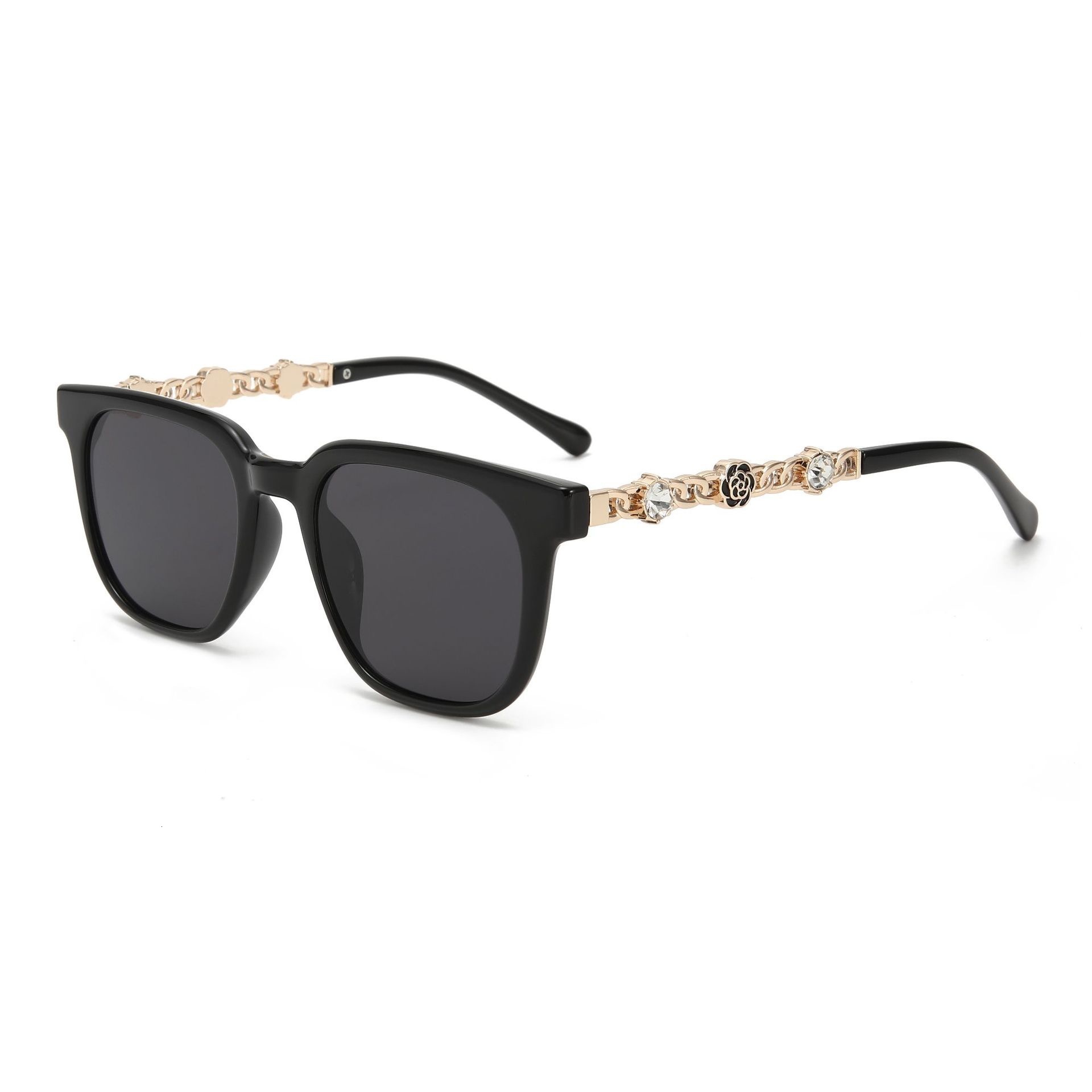 Luxury Brand Designer Sunglasses 2026 New Vintage Camellia Diamond-Embellished Sunglasses With A High-End -Style Feel, Women's Sunglasses With Chain Detail
