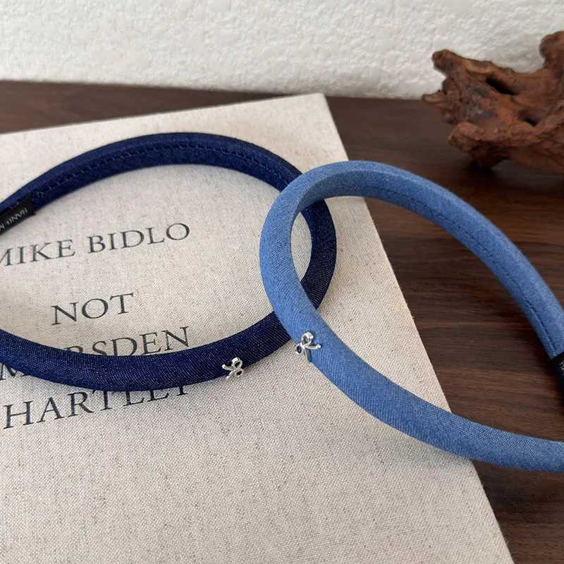 Retro New Bow Denim Blue Headbands for Woman Girl Temperament Hair Band Thin Hair Hoop Female Fashion Versatile Hair Accessories D260326