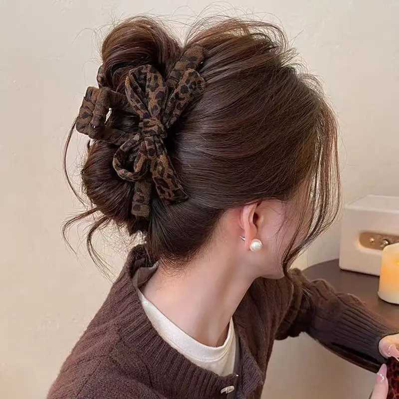 1pc Fashion Returns Leopard Print Bow Shark Clip Hair Clipper for Women New Edition High-End Hair Accessories Autumn H260326