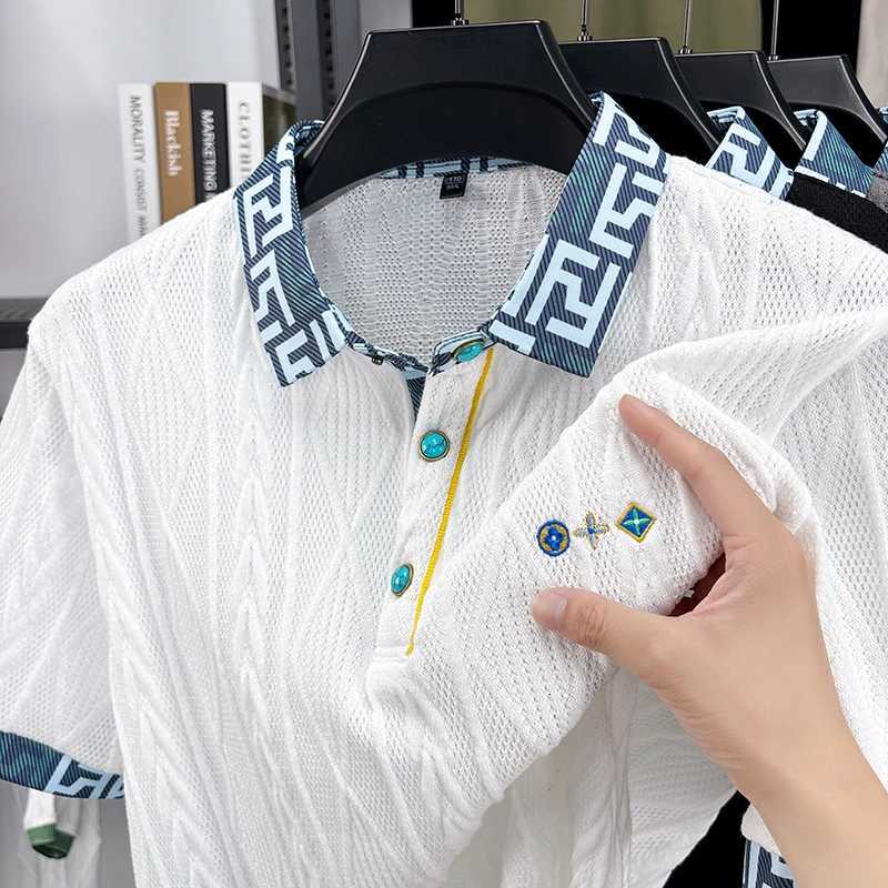 High End Luxury Mens Polo Shirt Color Blocked Lapel Short Sleeve T-Shirt Summer New Embroid Wrinkle Resistant Fashion Menswear C260326
