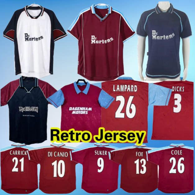 95 97 99 01 WEsTeS HaM Retro Soccer Jerseys 1995 1997 1999 2000 2001 DICKS LAMPARD SUKER ID CANIO FOE CARRICK COLE Home Away Classic Vintage Football Shirt