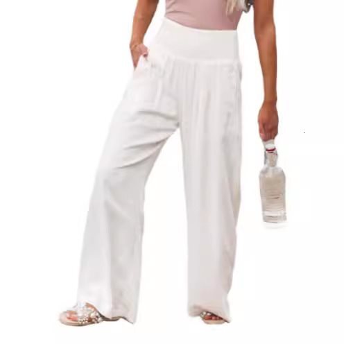 Summer pants women Women's Linen Wide Leg Pants 2026 Summer New High Waist Casual Outdoor Trousers European American Loose Cotton Blend Pants wit