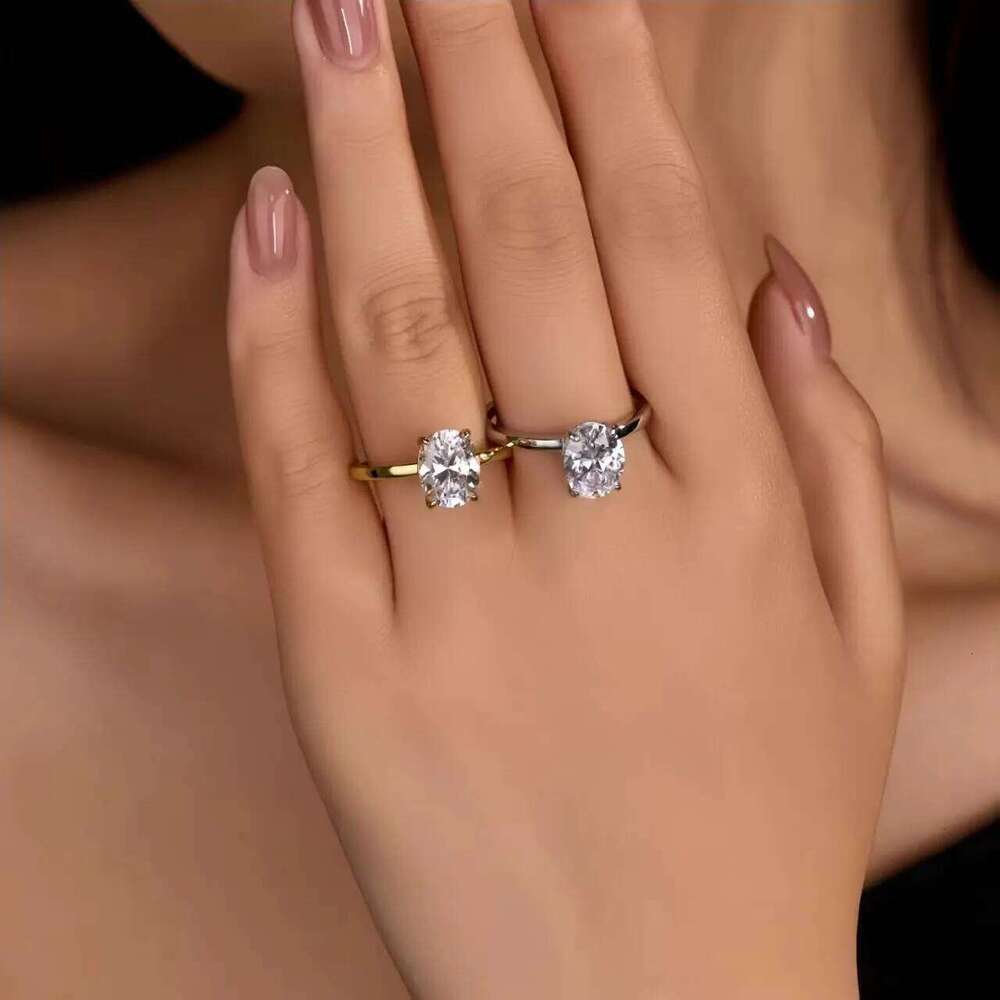 Jewelry Rings 925 Sterling Silver 2CT Zircon Gorgeous Shiny Oval Stone Ring Engagement Wedding Luxury High Quality Fine Gift for Women Size 5-10 Visio