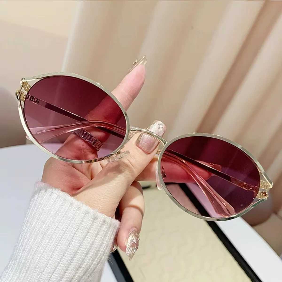 1Pc Trendy and Fashionable Metal Oval Frame Womens Sunglasses a Must-Have Fashion Accessory for Parties Beach Vacations D260326