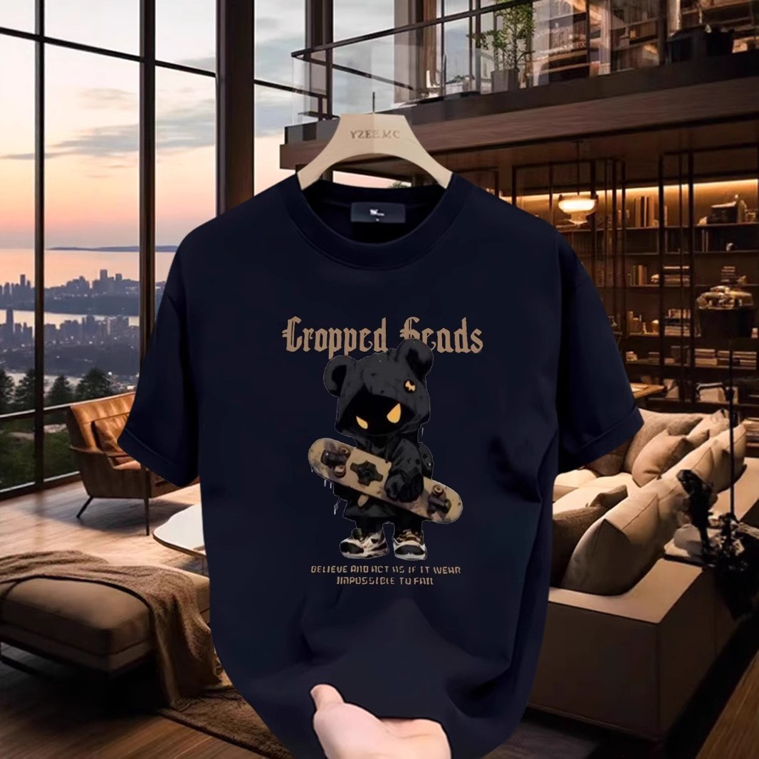 2026 Summer New Arrivals Men's Heavyweight Cotton T-Shirts | American Edgy Style INS Streetwear Graphic Oversized Crew Neck Versatile Tops