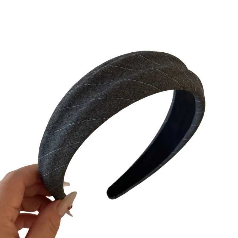 Korean simple high-end headband gray twill retro sponge hairpin versatile pressure hair high cranial top wide edge headband D260326