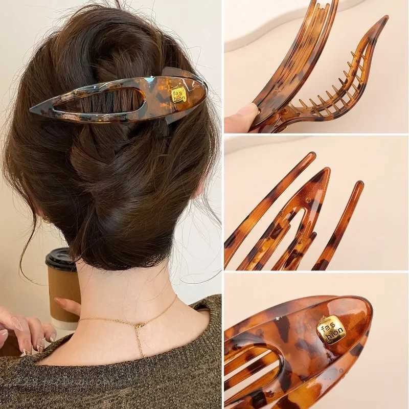 Retro Korean Acrylic Leopard Print Flat Hair Claw Clips Lazy Style Large Long-Shape Hair Pin Hair Accessories Headwear for Women H260326