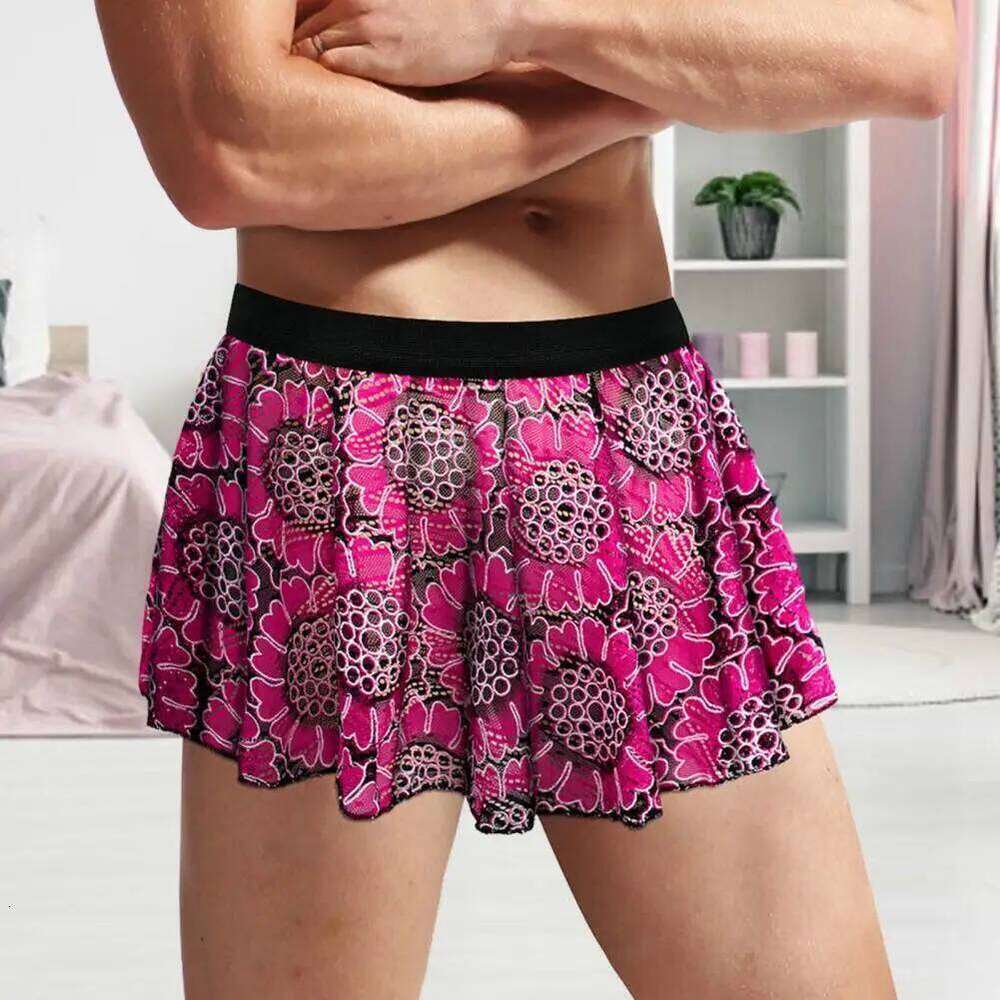 Party Vintage Printed Pleated Mini Skirt For Men Elastic Waist Clubwear Panties Underwear Soft Breathable