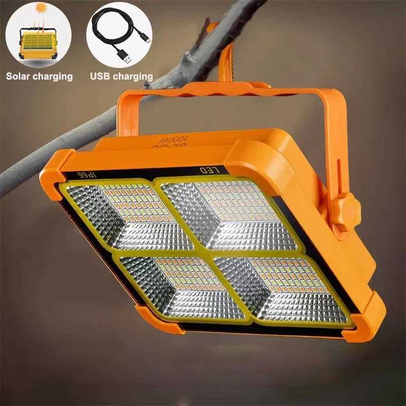 New Rechargeable Solar Flood Light Outdoor Portable LED Reflector Spotlight Rechargeable Projector Floodlight Construction Lamp H260325