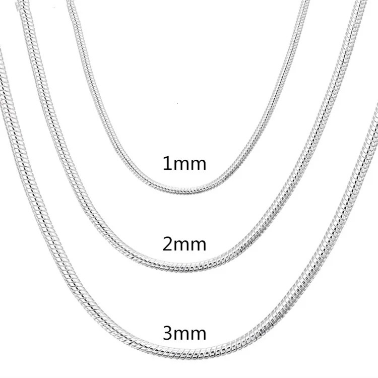 4075cm 925 Sterling Silver 1MM2MMM solid Snake Chain Necklace For Men Women Fashion Jewelry for pendant 260325