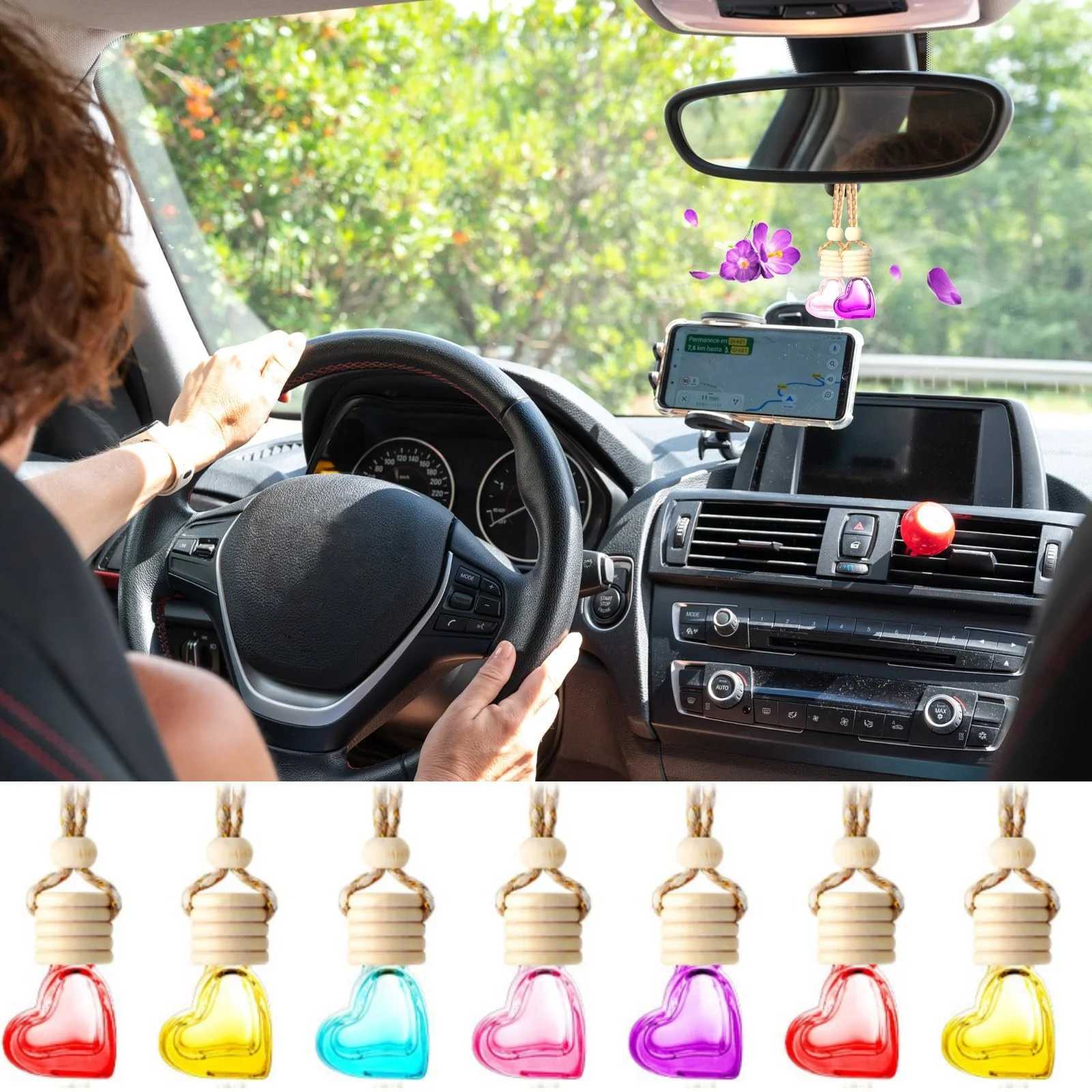 Car Fragrance Bottle Ornament Hanging Empty Bottles Heart Shaped Essential Oil Diffuser Air Freshener Scent Interior Accessory H260326
