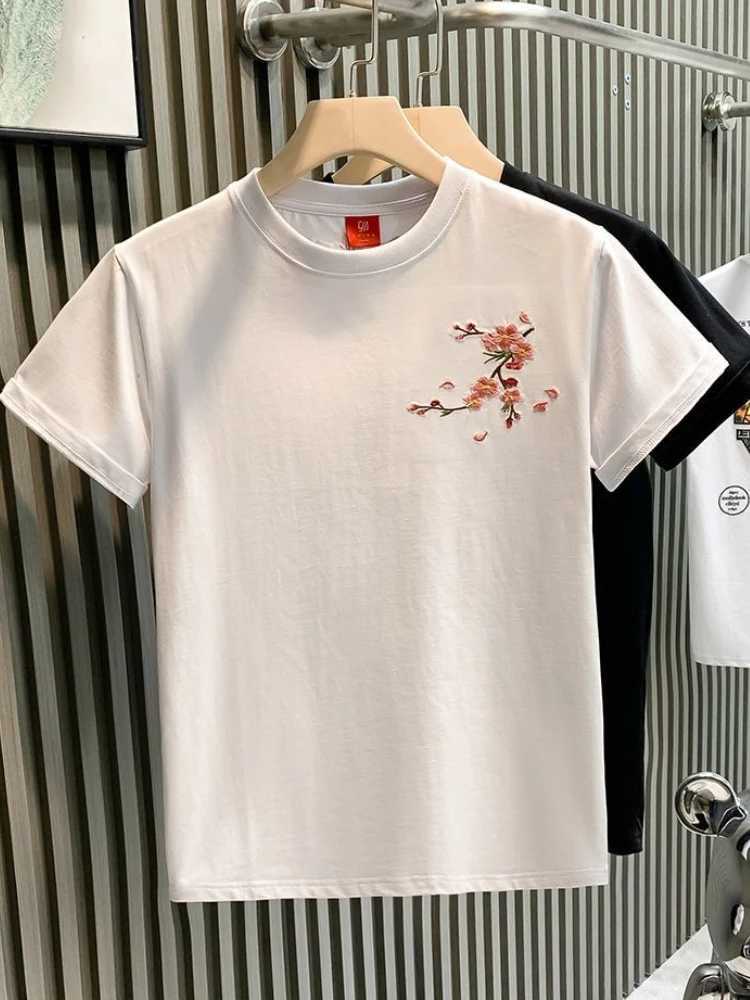 Man Tee Shirts O Neck Top Slim Fit Embroidery T Shirt for Men Party Korean Clothing Ordinary Streetwear Vintage Cheap Clothes C260326