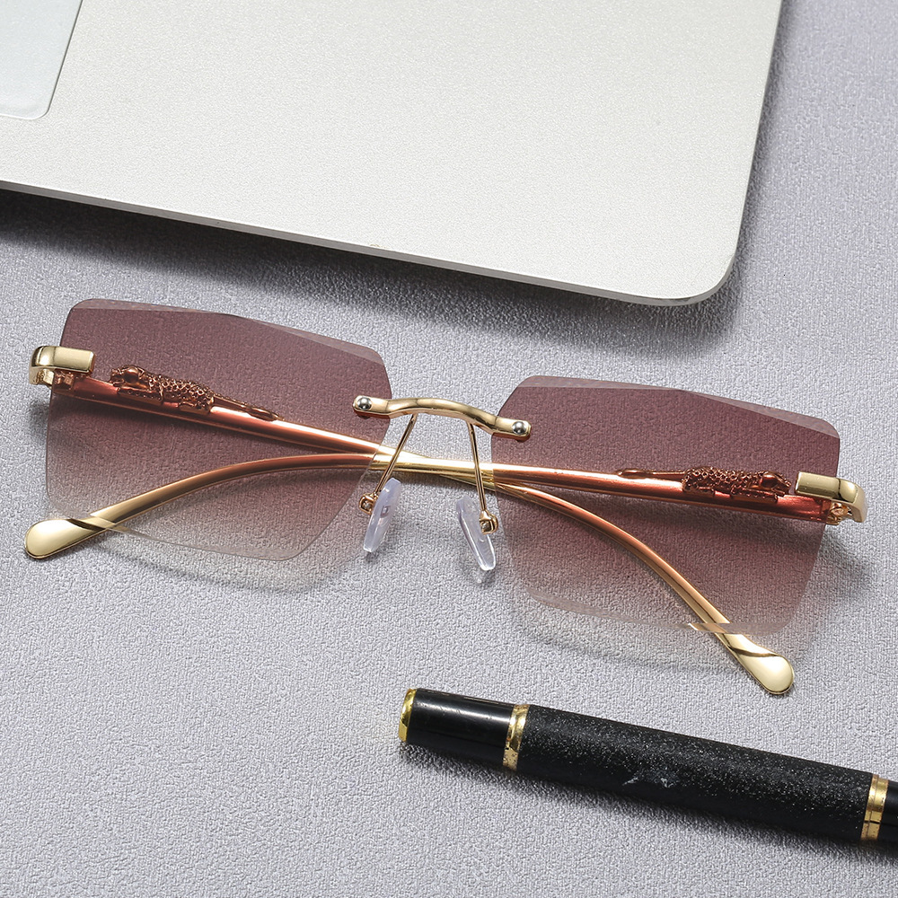 Luxury Brand Designer Sunglasses Cheetah Decorative Frameless Square Sunglasses Colorful Men And Women Retro Leopard Head Metal Sunglasses Glasses
