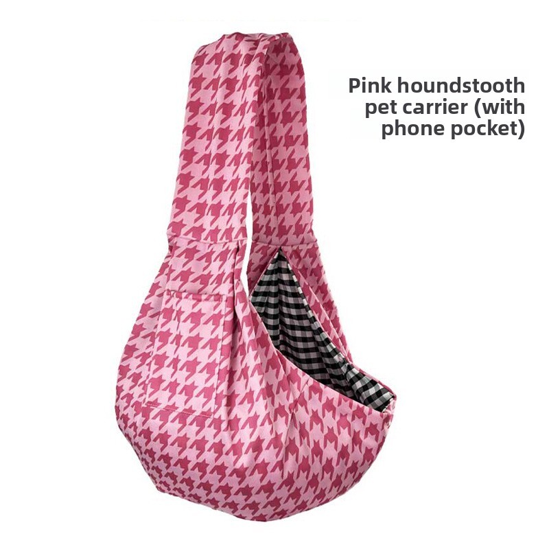 Pet Travel Backpack Japanese Houndstooth Foldable Portable Lightweight Breathable Large Capacity Cat Bag Dog Bag Pink