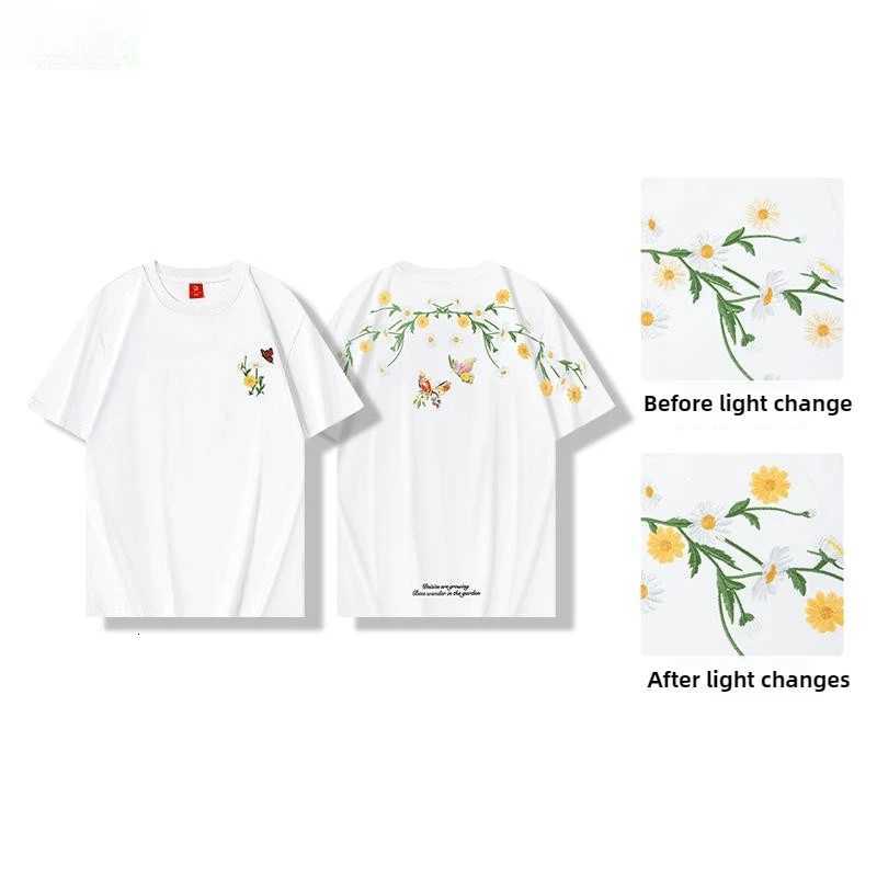 Fashion Men T Shirt Vintage Embroidery T Shirt Women Daisy Hip Hop Tees Shirt Cotton Harajuku Loose Summer Top Flower Butterfly C260326