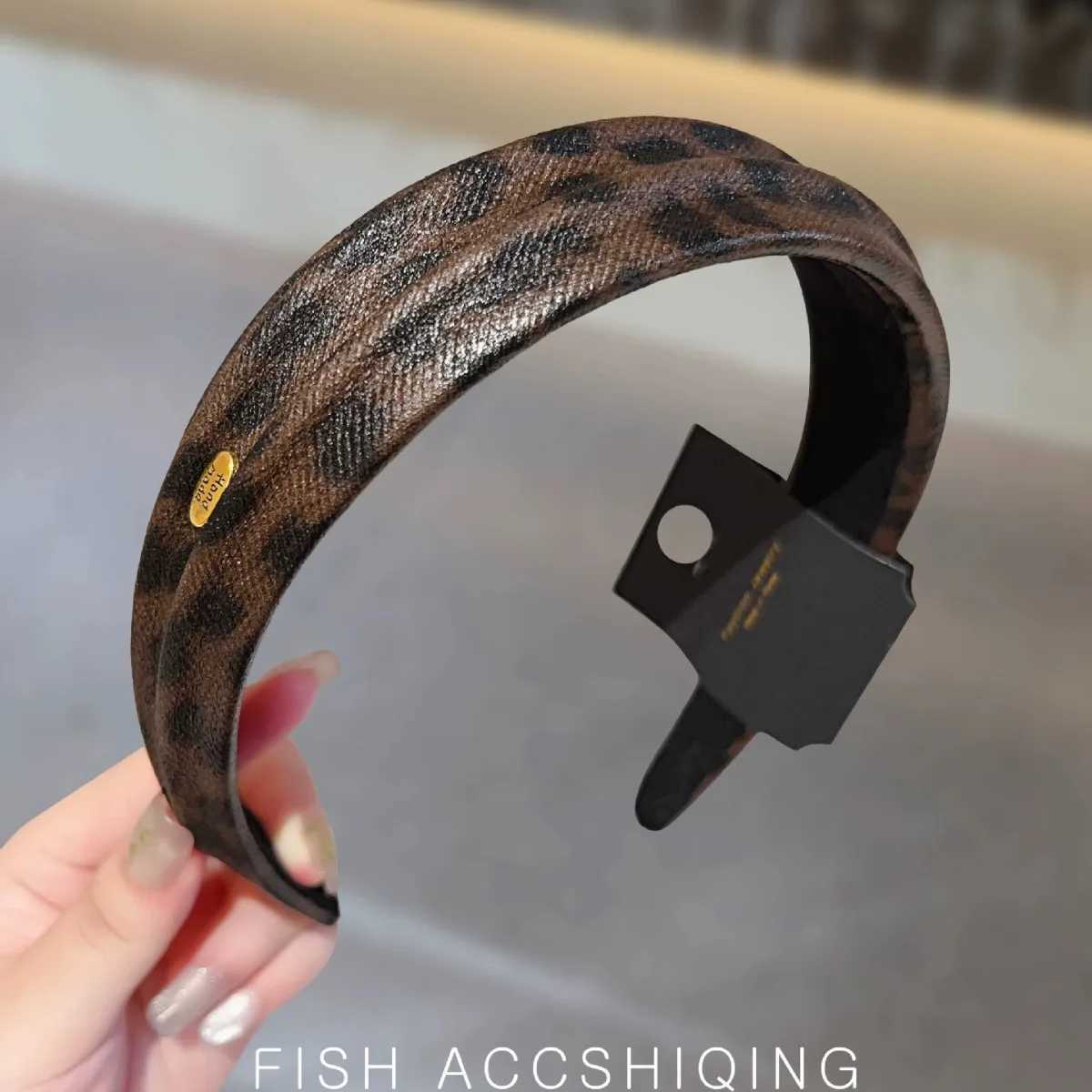 New autumn winter new fashion leopard print leather headband wide hair accessories band for women girl vintage adults kpop 2025 D260326