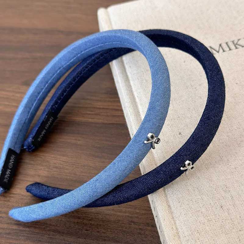 Retro New Bow Denim Blue Headbands for Woman Girl Temperament Hair Band Thin Hair Hoop Female Fashion Versatile Hair Accessories D260326
