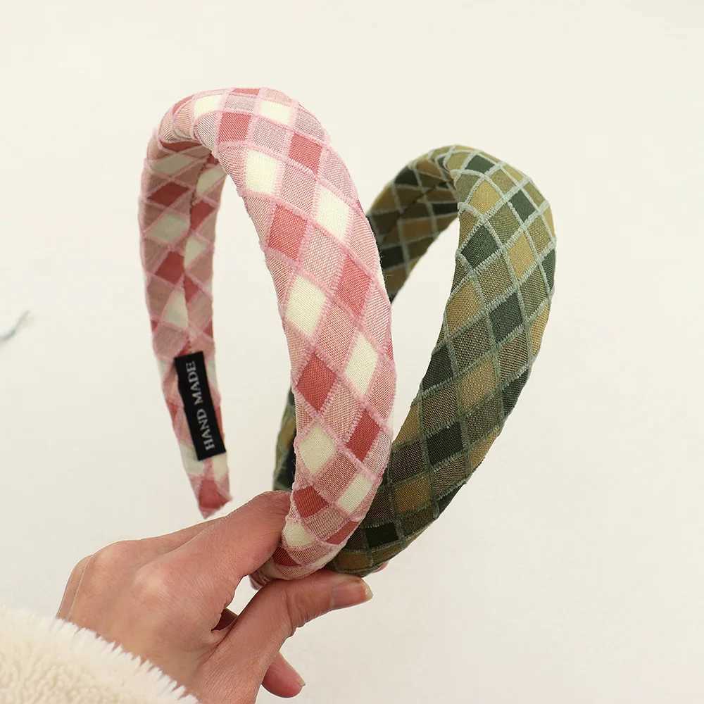 Korean plaid fabric flower headband sweet and cute girlish headband sponge high skull top hairband D260326
