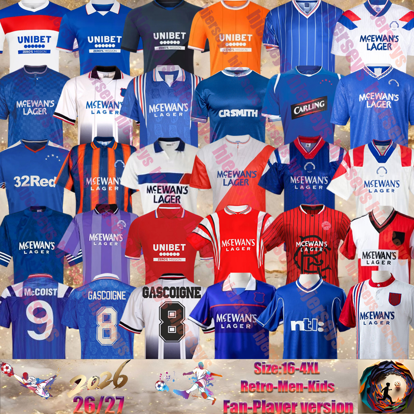 25 26 Glasgow RangersSoccer Jersey Retro COLAK ROOFE LUNDSTRAM HAGI BARKER MORELOS TAVERNIER KENT TILLMAN GERRARD GASCOIGNE LAUDRUP MCCOIST men football shirt kit