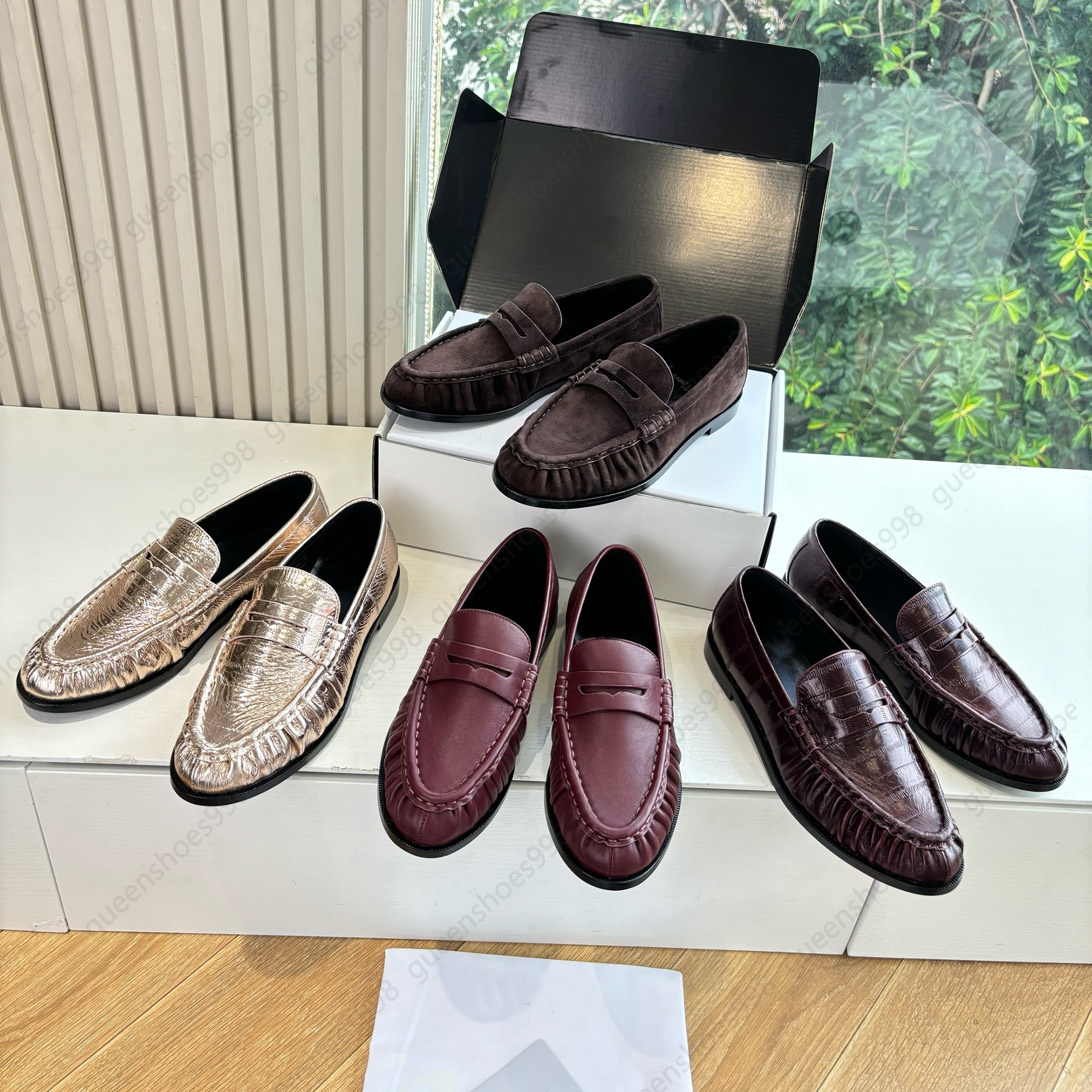 High quality Classic brown Suede Womens loafers slip on shoes Flat heel dress shoes designer loafers laidy holiday Leisure Driving shoes Mule slippers 35-43 with box