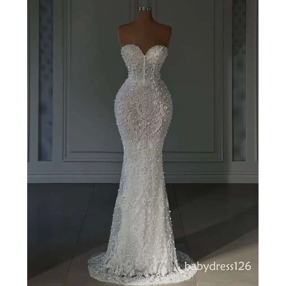 Elegant Prom Sleeveless Strapless Sweetheart Appliques Sequins Beaded Pearls Dresses Lace Floor Length Evening Dress Plus Size Custom Made D21 ZD19