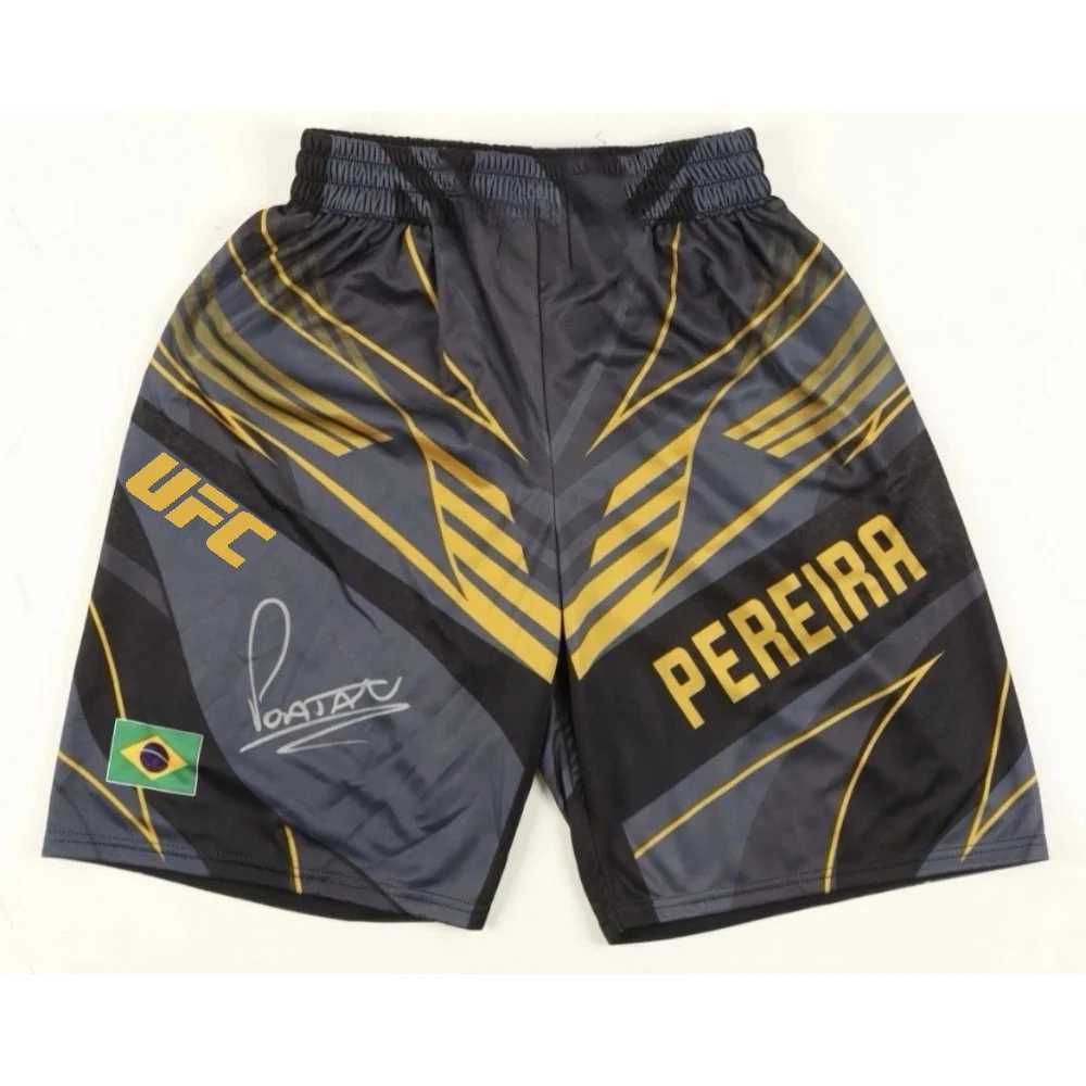 UFC Retro Alex Pereira Signed Fighting Night Shorts Men Women MMA Octagonal Cage Oversized Breathable Jujutsu Training Shorts L251225
