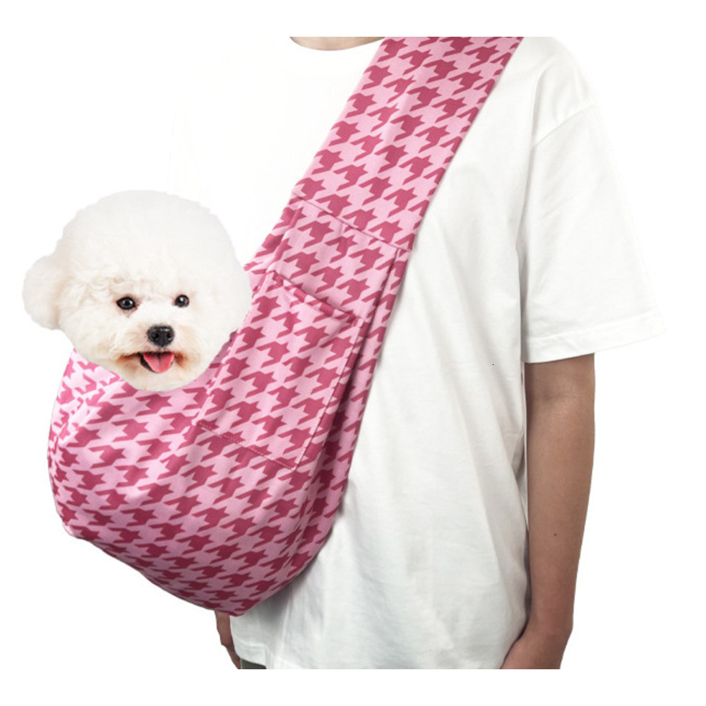 Pet Travel Backpack Japanese Houndstooth Foldable Portable Lightweight Breathable Large Capacity Cat Bag Dog Bag Pink