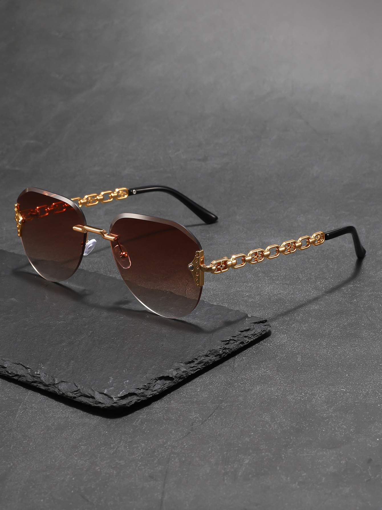 Luxury Brand Designer Sunglasses L-Brand Fashion Sunglasses With Hollow Metal Legs For Women, European And American Trend, Rimless, Celebrity Runway S