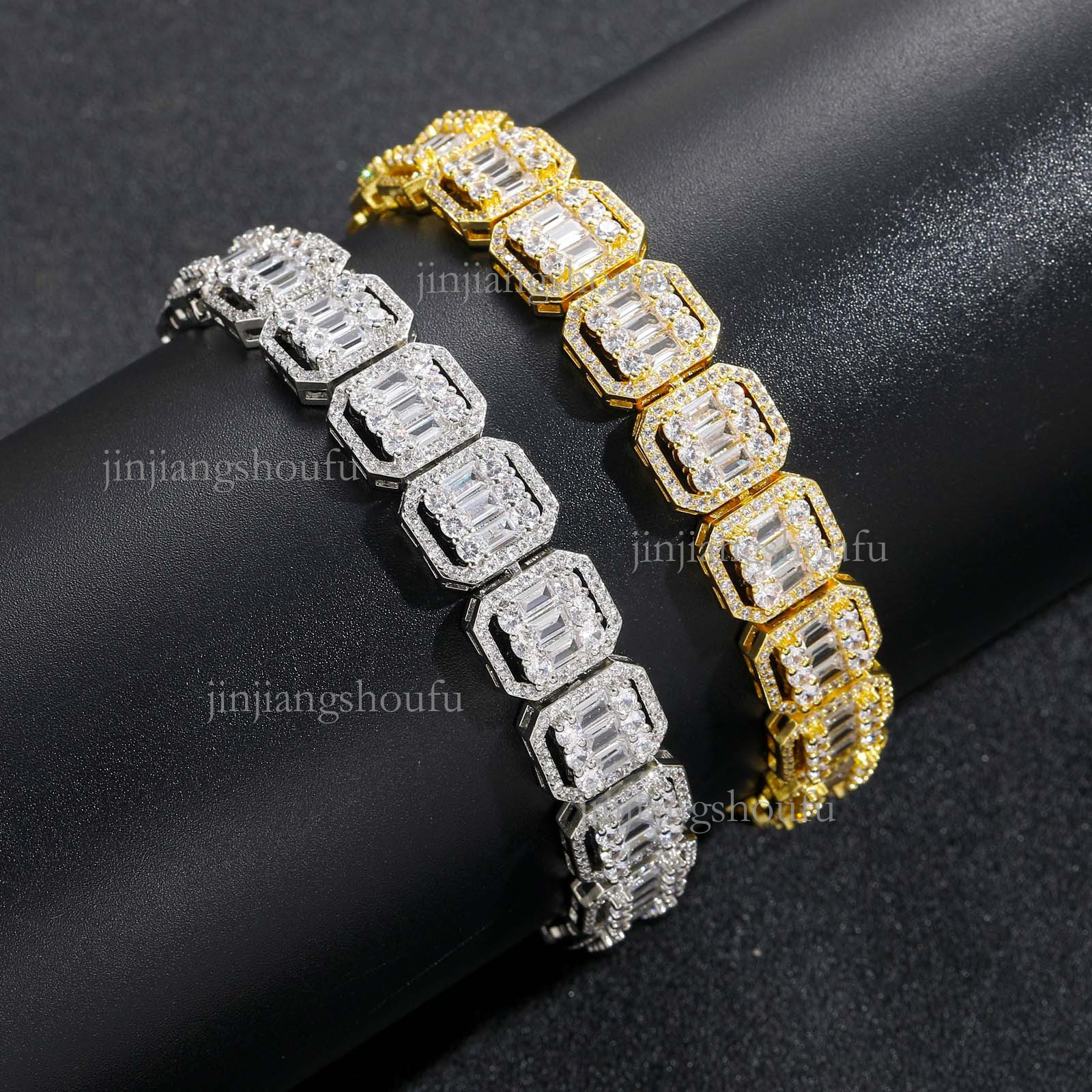 Hip Hop Style Designer Bracelet Luxury Men's Jewelry Accessories High-quality 13mm Sugar Cube Mixed Square And Circular Diamond Hollow Inlaid Dia