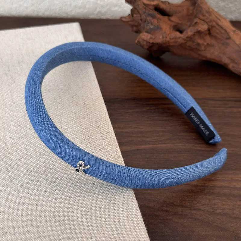 Retro New Bow Denim Blue Headbands for Woman Girl Temperament Hair Band Thin Hair Hoop Female Fashion Versatile Hair Accessories D260326